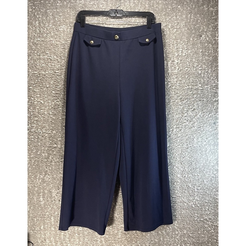 MICHAEL KORS Pull On Wide Leg Capri Pants L Navy Career Travel City Boho LOGO